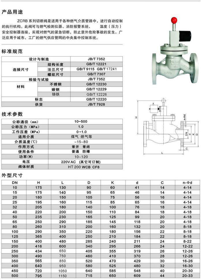 燃氣電磁閥,燃氣緊急切斷閥參數尺寸圖:
